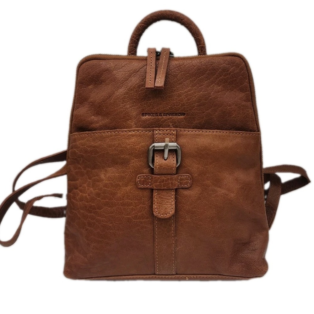Spikes & Sparrow Leather Backpack Texas Edition In Brandy Cognac Colorway 11" H